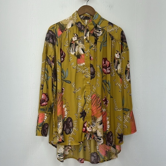 Free People - Silky Nights Floral And Birds Button Down Oversized Blouse Small - Picture 8 of 11